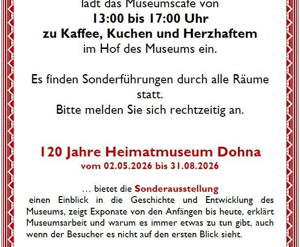 Heimatmuseum Dohna – Fest am 12.07.2026 und Sonderausstellung